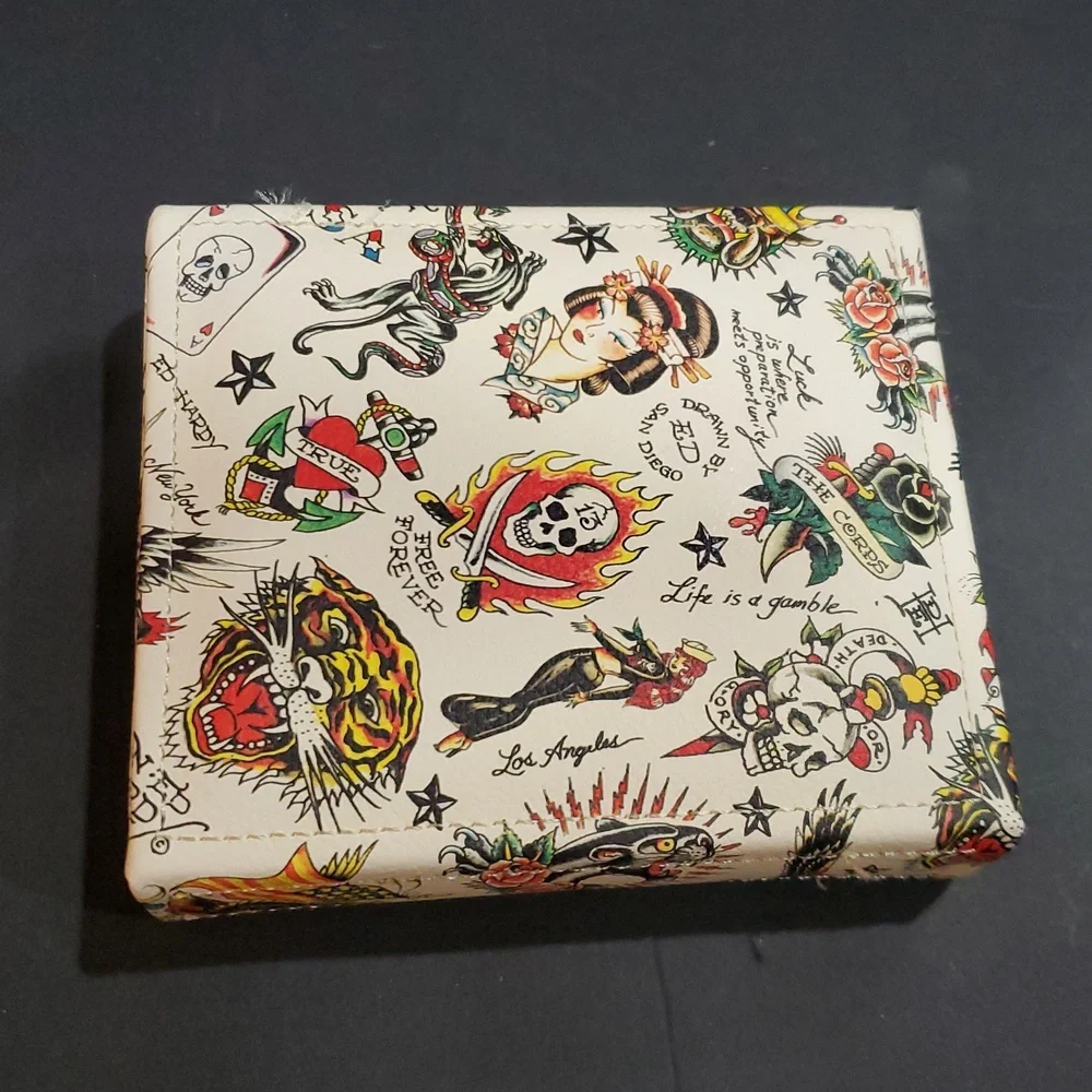 Ed Hardy‎ black iconic Ed Hardy tiger printed bifold wallet with valet tray new